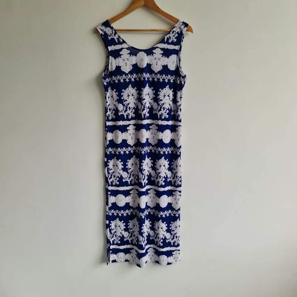 Gerard Blue White Pattern Sleeveless Summer Dress UK 12 Stretch - Picture 1 of 7